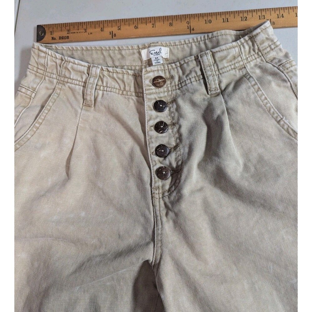 Easel Los Angeles Wide Leg Pants Medium Beige Button Fly High Rise Raw Hem Boho - Picture 4 of 16